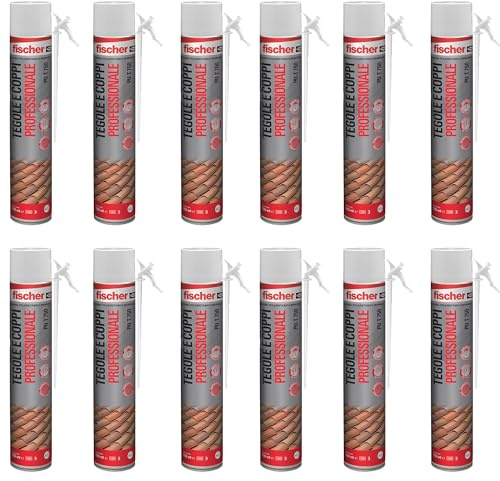 Fischer 12 Stück PU-Schaum T 750 ml zur Befestigung von Dachziegeln und Pflastern, manuelle Verwendung
