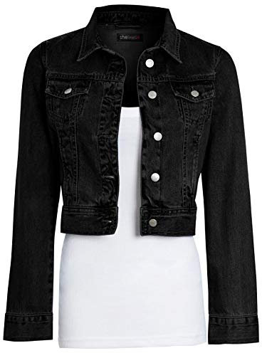 shelikes Womens Denim Jacket Crop Style Long Sleeve Button Up Slim Fit Vintage Jean Jacket For Ladies Girls
