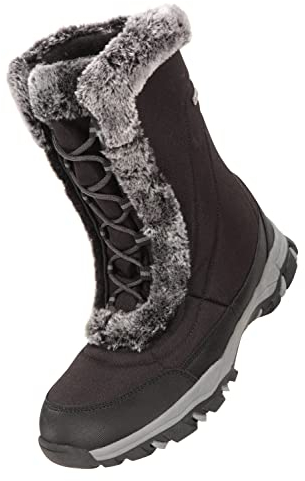 Mountain Warehouse Ohio Womens Snow Boots - Snow Proof Ladies Faux Fur Shoes, Thermal Tested -20 °C, IsoTherm - Winter Skiing, Winter Sports, Walking Jet Black Adult Shoe Size 6