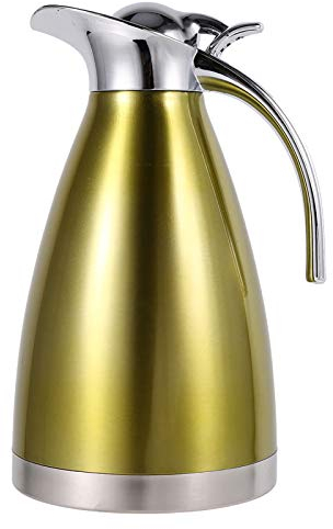 Thermo Pot, Teiera in acciaio inossidabile per caffè Teiera a doppia parete con isolamento sottovuoto Thermo Brocca Bottiglia di acqua calda con manico(2L-Oro)
