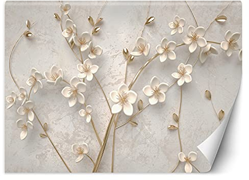 Feeby Papier Peint Intisse Fleurs Vigne Illusion 3D 400x280 cm beige Déco Murale Trompe L' Oeil Tapisserie Moderne Salon Chambrea' Coucherr Salle De Bain Cuisine Graphique Effet 3D