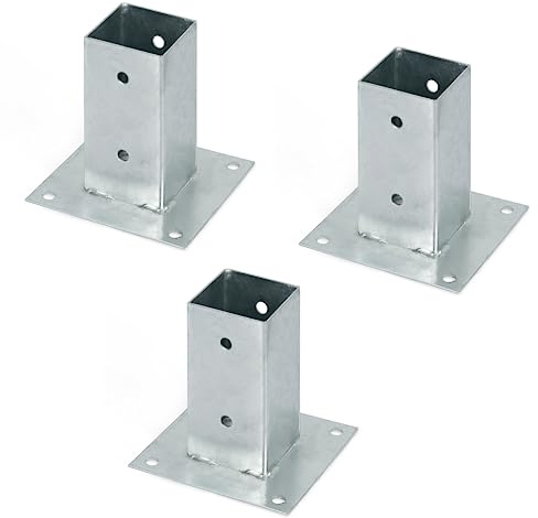 Alberts 211882 Aufschraubhülse | für Rund- oder Vierkantholzpfosten | feuerverzinkt | 71 x 71 mm | 3er Set