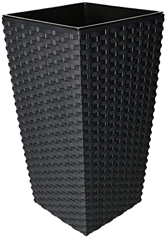 KOTARBAU® Macetero Cuadrado con Maceta Interior, 225x225x421 mm, Ratan sintético, Antracita - Gris, Maceta Alta Rato con Trenzado Que imita el Mimbre, Maceta Interior separada, extraíble, Cesta