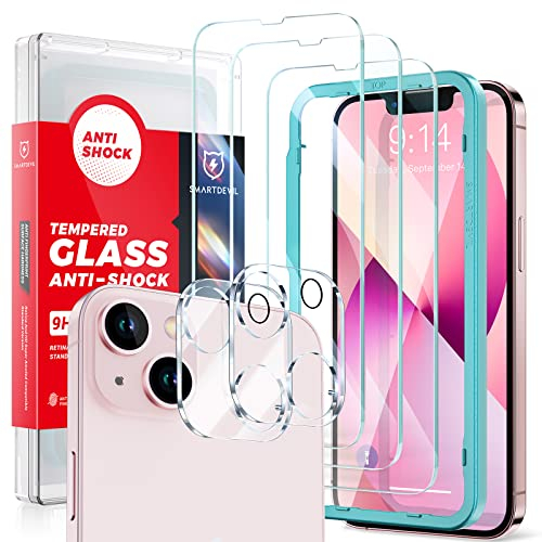 SMARTDEVIL 3+2 Pack iPhone 13 Mini Screen Protector 5.4 Inch, 3 Pack [9H Military Grade Protection] Tempered Glass Screen Protector & 2 Pack Camera Lens Protector, HD Anti-Scratch, Bubble-Free