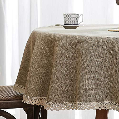 Kuinmpiond Tischdecken Ornamente Tischwäsche Baumwollleinen Einfarbig Dick Farbe und Größe Wählbar Hochwertig Gefertigtes Tischtuch Hellbraun 160cm Runder Durchmesser