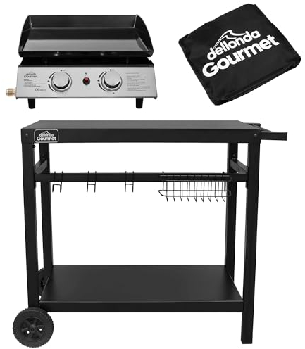 Dellonda 2 Burner Portable Gas Plancha 5kW BBQ Griddle, Stainless Steel, Supplied with Water Resistant Cover & Trolley - DG249