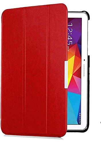 Custodia per Samsung Galaxy Tab 4 10.1 SM-T530 SM-T531 SM-T535 Business Intelligence Tripla Classica Smart Tablet Custodia in Pelle PU Con Auto Sleep/Wake (Rosso)