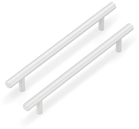 LONTAN 10 Pack White Kitchen Cupboard Handles - 128mm Drawer & Cabinet Handles in Stainless Steel for Kitchen, Bathroom & Wardrobe Doors