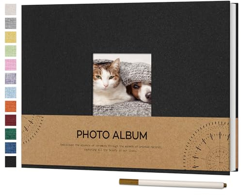 Vienrose Fotoalbum Selbstklebend Einkleben 10x15 Klein Leinen Photo Album mit 40 Weißen Seiten, Hochzeit Jahrestag Geburtstag Fotoalben mit Einem Kugelschreiber, 21,5x30cm, Schwarz