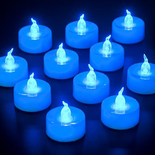 Yakpo 24 Pack LED Blue Tea Light, Battery Operated, Flameless Blue Flickering Flame LED Votive Tealight, Electric Fake Candle Bulk for Wedding, Party, Halloween, Christmas Decorations