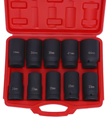 Jeu de 10 douilles à percussion de 24 mm à 46 mm pour camion - 88 mm - Avec mallette de rangement