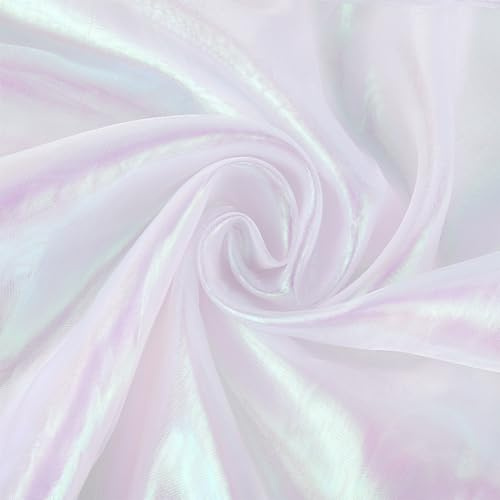 NBEADS ca. 3m Organza-Stoff, 1.5m Breiter Solider Organza-Stoff für Brautkleider Magischer Gradient Organza Polyester Stoff Schillernder Holographischer Gaze-Stoff für Kleid Performance Bühne, Schnee