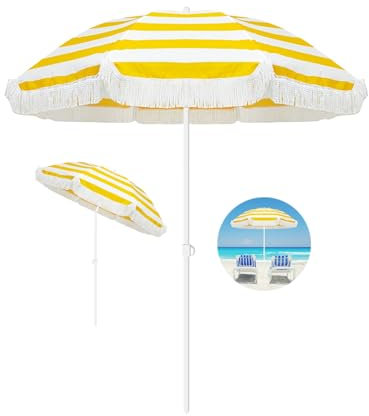 Parasol de plage bohème avec frange, parasol d'extérieur portable avec inclinaison, 180 cm, parasol de terrasse, parasol de terrasse, parasol de terrasse, parasol de piscine, parasol imperméable à