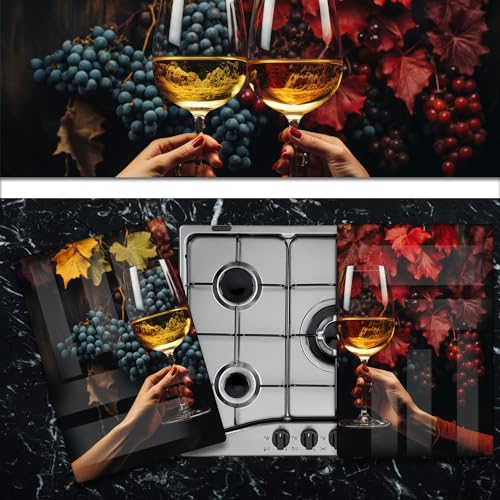 Pannello Copri Piano Cottura Induzione Fornelli Piastra Tagliere | Calici | 52x75 cm | per 5 Fuochi | da Cucina | in Vetro Temprato | 2 Pezzi