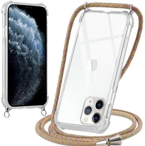 Oelrstfe Coque pour iPhone 11 Pro avec Cordon, Transparente Silicone Housse avec Réglable Cordage - Collier Case Protection pour iPhone 11 Pro, Bandoulière - Jaune