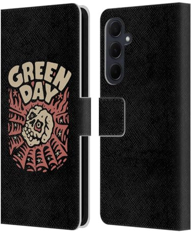 Head Case Designs Offizielle Green Day Skull Spider Graphics Leder-Wallet-Hülle Kompatibel mit Samsung Galaxy A35 5G