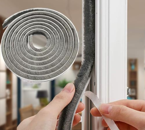 Tooperze 10m Guarnizione a Spazzola Autoadesiva, 10M X 9mm(L) X 23mm(P),Guarnizione Finestra,Paraspifferi Porta Blindata,guarnizione adesiva, Porte scorrevoli(grigio)