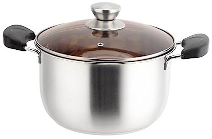 BEBEMOKO Olla de acero inoxidable con tapa de 22 cm con doble asa para sopa y guisos, utensilios de cocina gruesos, ideal para uso doméstico y olla fiable