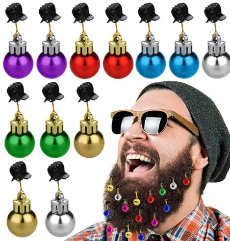 12 Stück Bartschmuck Weihnachten Bart Kugeln Bartschmuck Weihnachten Bart Glocken Bart Kugeln Ornamente Bunte Klingelnde Bart Glöckchen Gesicht Haar Kugeln Dekoration Für Männer Weihnachtskugeln
