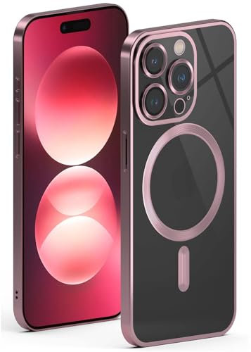 ONEFLOW Aura Case für iPhone 15 Pro Hülle kompatibel mit MagSafe, Handyhülle mit Kameraschutz, Schutzhülle für induktives kabelloses Laden, Silikonhülle Durchsichtig, Rosa
