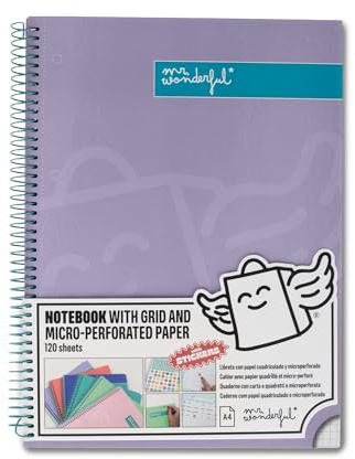 Mr. Wonderful - Quaderno A4 viola - 240 pagine a quadretti microperforate - Copertina extra rigida - Rilegatura a spirale - Adesivi inclusi