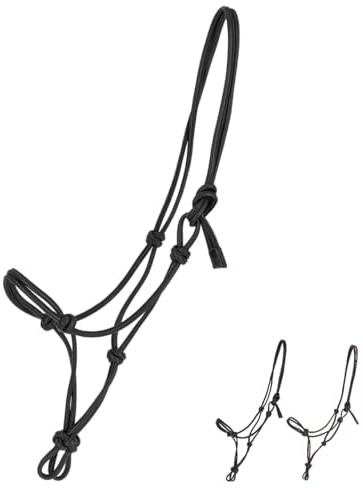 NETPROSHOP Leder Seilhalfter für Pferde - Knotenhalfter für Bodenarbeit und gebissloses Reiten - Größen: Pony Cob Full - Farben: Braun Schwarz, Groesse:Cob, Farbe:Schwarz