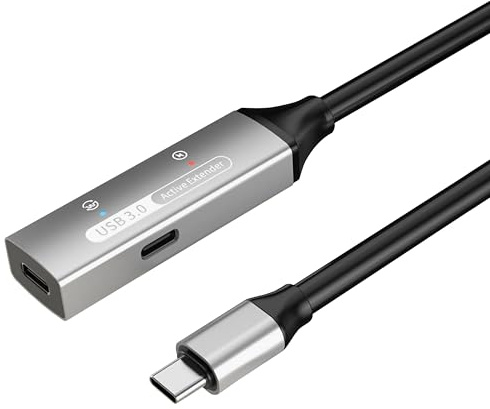 PremiumCord Aktives USB-C Verlängerungskabel mit Repeater 30m, Typ-C Buchse auf Stecker, USB 3.2 Gen 1 SuperSpeed 5Gbit/s, 2x Geschirmt, Aluminiumgehäuse, Farbe Schwarz, Länge 30m