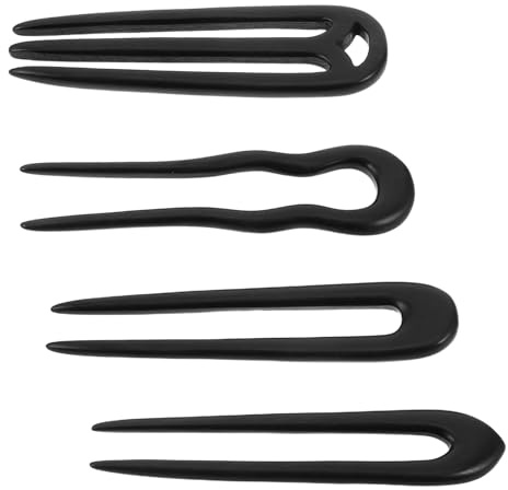 ERINGOGO Lot de 4 Épingles à Cheveux Vintage en Ébène Sculpté la Main, Fourchettes de U Noires pour Coiffures Relevées et Chignons, Accessoires Légers et Confortables pour Usage