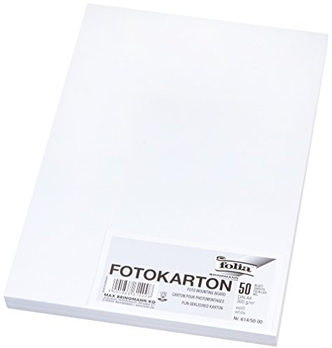 folia 614/50 00 - Fotokarton DIN A4, 300 g/qm, 50 Blatt, weiß - zum Basteln und kreativen Gestalten von Karten, Fensterbildern und für Scrapbooking