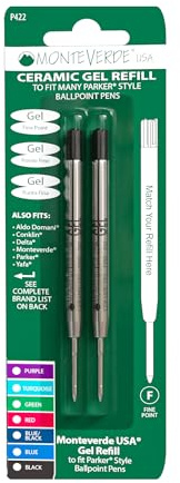 Monteverde Fine Point Capless Gel Refill for Parker Ballpoint Pens - Black (Pack of 2)