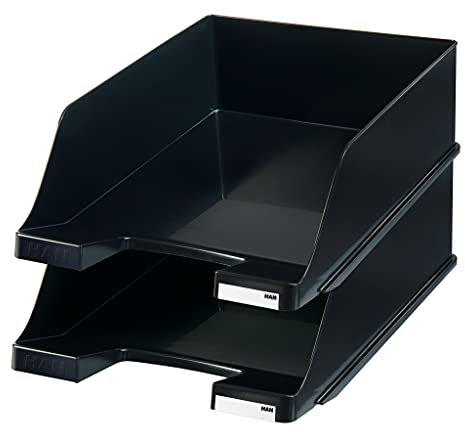 HAN Briefablage KLASSIK XXL - 2 STÜCK, DIN A4/C4, extra hohe Ausführung, Schreibtisch Organizer, Bürobedarf, Büromaterial, Briefkorb, Dokumentenablage, 1047-13, schwarz
