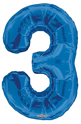 Karaloon F19665-34SP 1 Folienballon Nummer 3, blau, Höhe 87 cm, Mehrfarbig