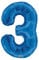 Karaloon F19665-34SP 1 Folienballon Nummer 3, blau, Höhe 87 cm, Mehrfarbig