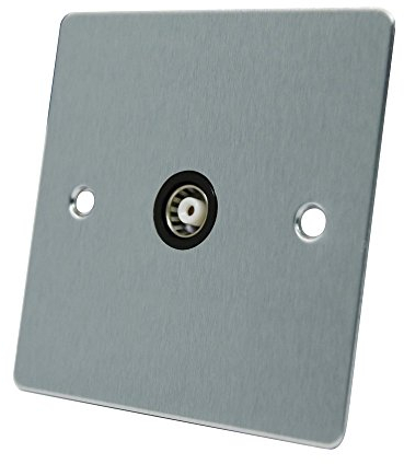 AET FSC1GTVBL Satin Chrome Flat TV Black Insert-1 Gang Aerial Coaxial Female Socket, 240 V