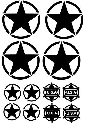 US Army Star Military Militari Amerika Stern Auto Aufkleber Retro Sticker (91/4) (schwarz glanz)