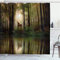 ABAKUHAUS Natur Duschvorhang, Baby-Rotwild nebeliger See, Stoffliches Gewebe Badezimmerdekorationsset mit Haken, 175 x 200 cm, Farngrün Braun Kakao
