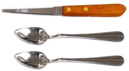 rik rik Set of 1 Grapefruit Knife & 2 Grapefruit Spoons Stainless Steel, Serrated Edges