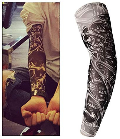 nuoshen, Manicotto da Braccio con Tatuaggi Finti, per Halloween, Motociclisti, Basket, Sole 1 PCS