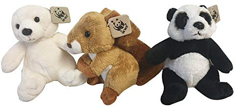 WWF Plüschfiguren Kollektion 3er Set in Geschenkbox mit einem Eichhörnchen, einem Polarbären und einem Pandabären