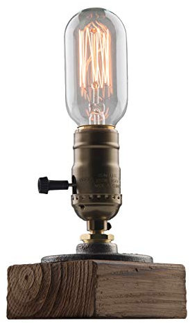 XIHOME Vintage verwitterte Holz Tischlampe,Holzsockel Retro Industrial Steampunk Iron Pipe Schreibtisch Licht für Bett,Schlafzimmer Wohnzimmer,Esszimmer,Cafe Bar,Studio,Flur,Haus Dekor,E27 Lampen LED