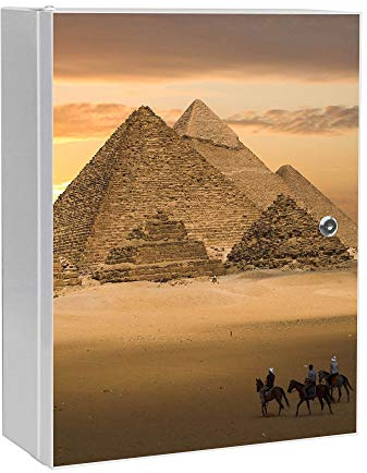 banjado Medizinschrank abschliessbar mit Motiv Pyramiden 35x46x15cm - großer Arzneischrank für die Hausapotheke - Medikamentenschrank aus Metall zur Medikamenten Aufbewahrung