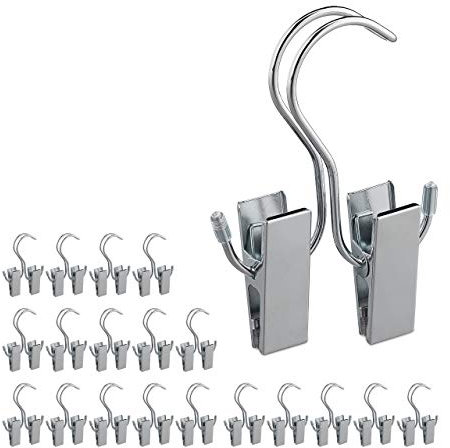 Relaxdays Set de 20 Ganchos para Botas, Doble Abrazadera, Engomados, Colgar Guantes y Gorras, Hierro, Clips Zapatos, Plata