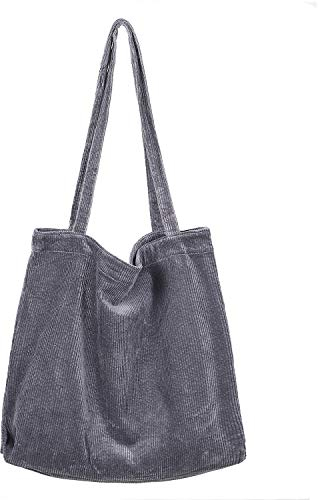 Etercycle Umhängetasche Damen Grosse Kapazität Cord Schultertasche Retro Handtasche für Alltag, Büro, Schulausflug und Einkauf - Grau