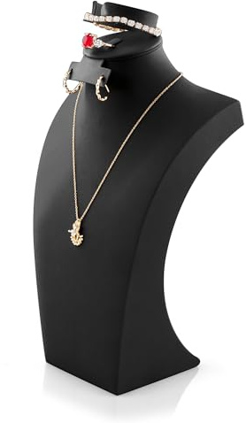 Homeanda Necklace Display Bust, PU Leather Jewelry Display Stand for Vendors, Jewelry Bust Display for Necklace, Bracelets, Earrings, Rings (Black-11.8x6.7)