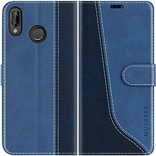 Mulbess für Huawei P20 Lite Hülle, Handyülle Leder mit Kartenfach, Klapphülle mit Magnetverschluss, Flip Case Etui Handytasche Schutzhülle, Stilvoll Diamant Blau