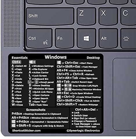 SYNERLOGIC (5 pcs) Windows PC Keyboard Shortcuts Stickers | No-Residue Laminated Vinyl Cheatsheet Windows Keyboard Stickers 76 x 64mm (Black, Small, 5 pcs)