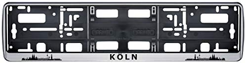 Auto Kennzeichenhalter Köln Skyline in der Farbe Silber/Schwarz Nummernschildhalterung Auto, Nummernschildhalter Fanartikel 2 Stück
