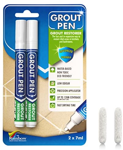 Twin Pack White Grout Pen - Designed for restoring tile grout in bathrooms & kitchens (White)