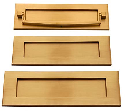 10 or 12 Victorian Solid Brass Traditional Sprung Letter Plate with Door Knocker - Satin Brass (10 x 3 Letter Plate)