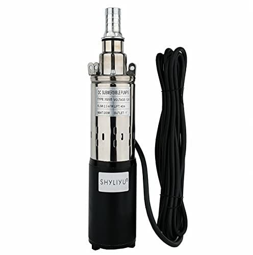SHYLIYU Submersible Deep Well Pump 12V 200W Solar Submersible Water Pump 2300L / H Well Pump for Industrial Household and Agriculture, Black,silver, (DC-QGD)